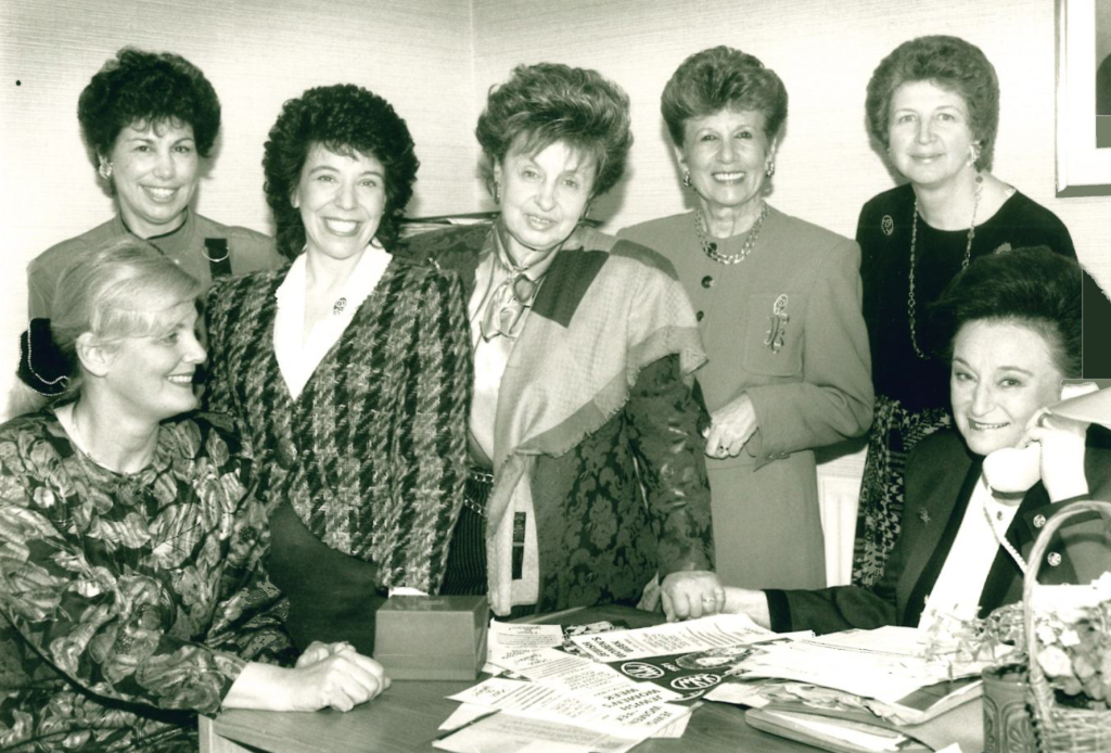 Jewish Women’s Week Launch in 1991. L to R: Susan Cresswell, Jackie Kalms, Valerie Chalfen, Lady Jacobowitz, Sylvia Kopolowitz, Eileen Jacobs, Gina Monty